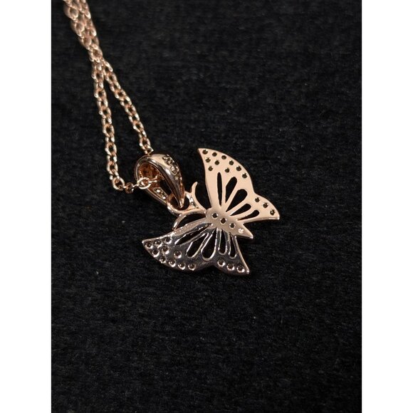 JCM Crystal Rose Gold Tone Butterfly Pave Small Charm Pendant Necklace 20 in - Picture 8 of 10